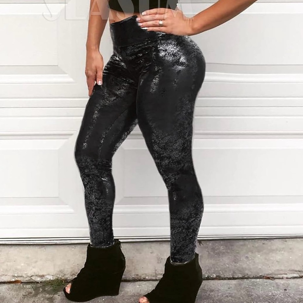 Women's Faux Leather Stretch Leggings, Size S - Picture 5 of 8